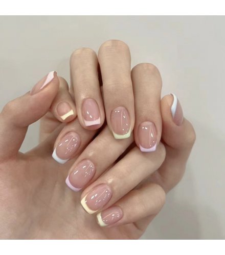 NA015 - Rainbow French Manicure Glam Nails
